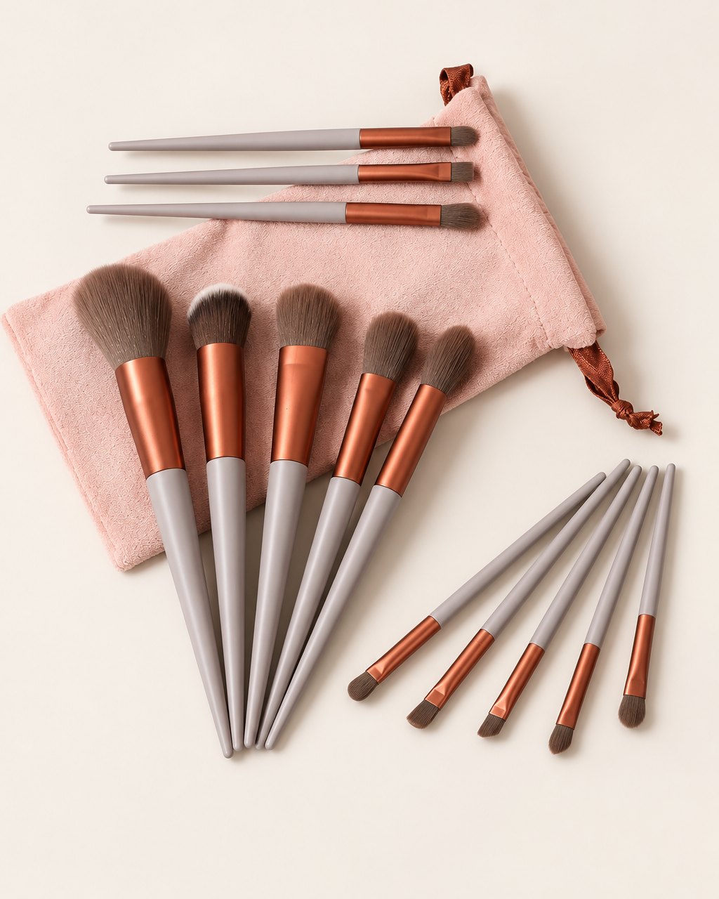 Rust brown brush set with matching pouch