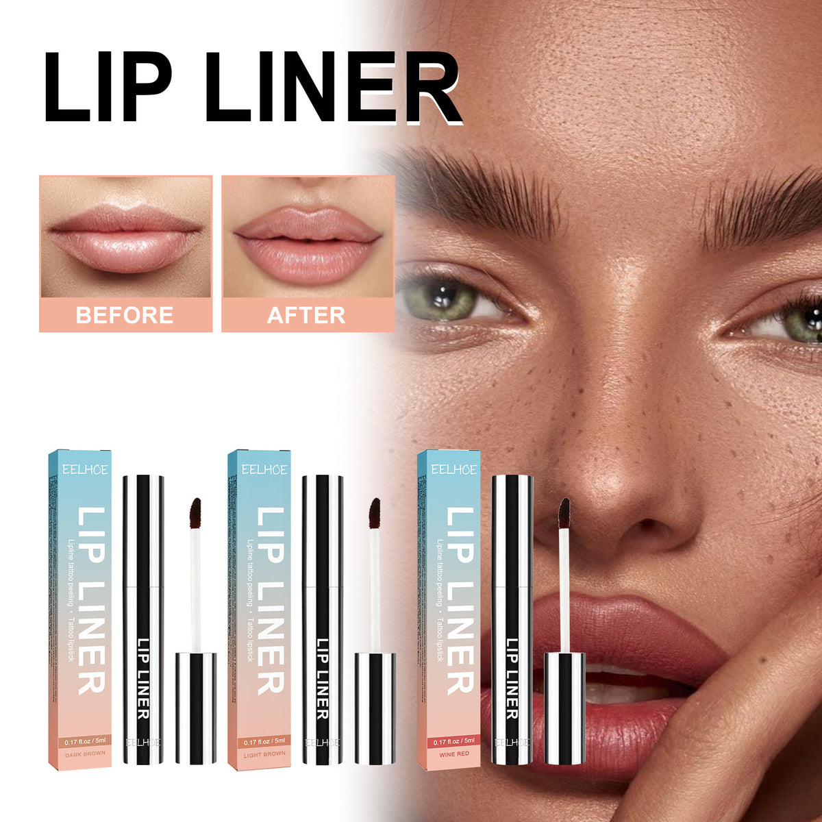 EELHOE Waterproof Lip Liner with Brush for Lip Shape