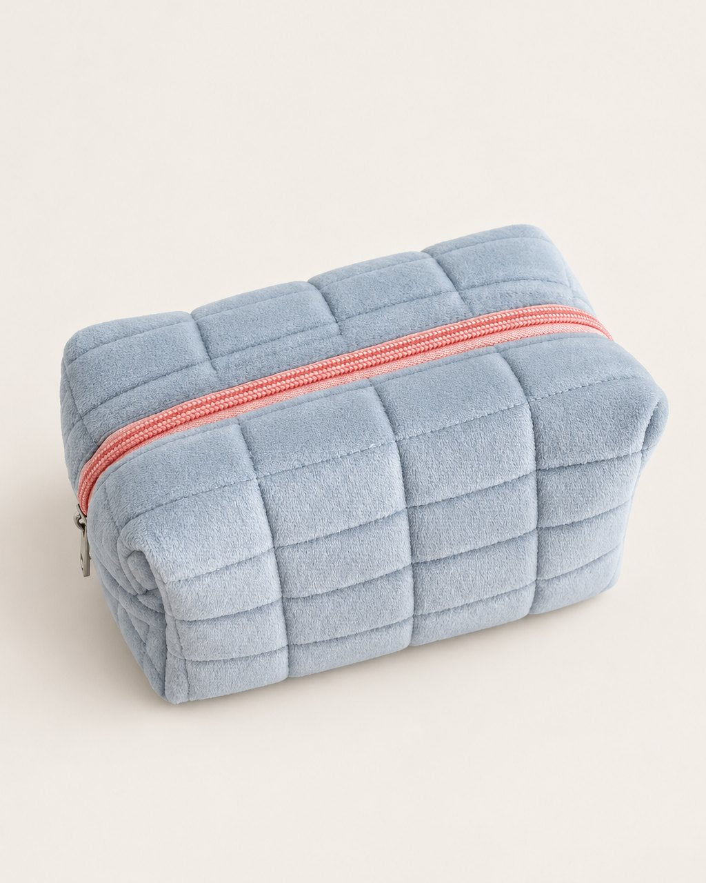 Powder blue puffy quilted makeup bag