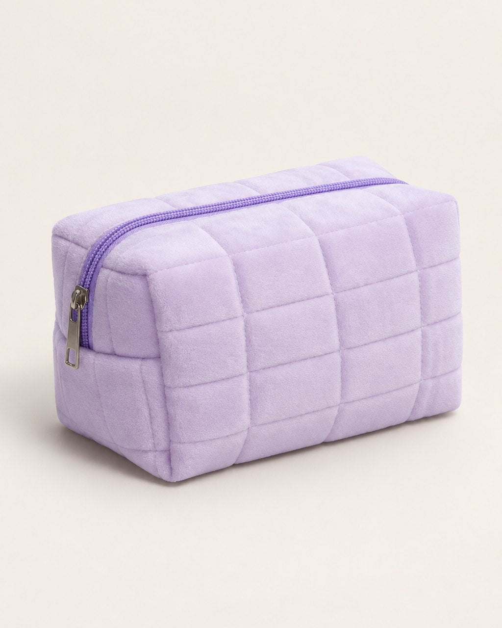 Lilac puffy quilted makeup bag
