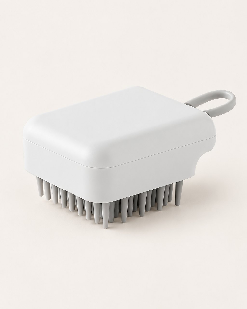 White scalp shampoo brush with grey bristles