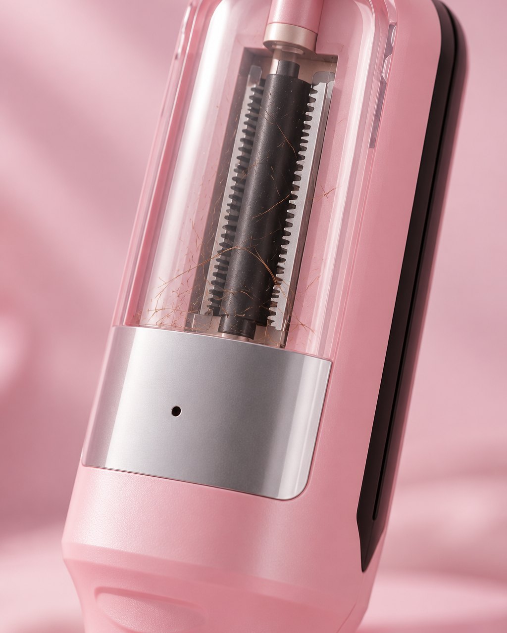 Close-up of the double-sided blade inside the clear chamber