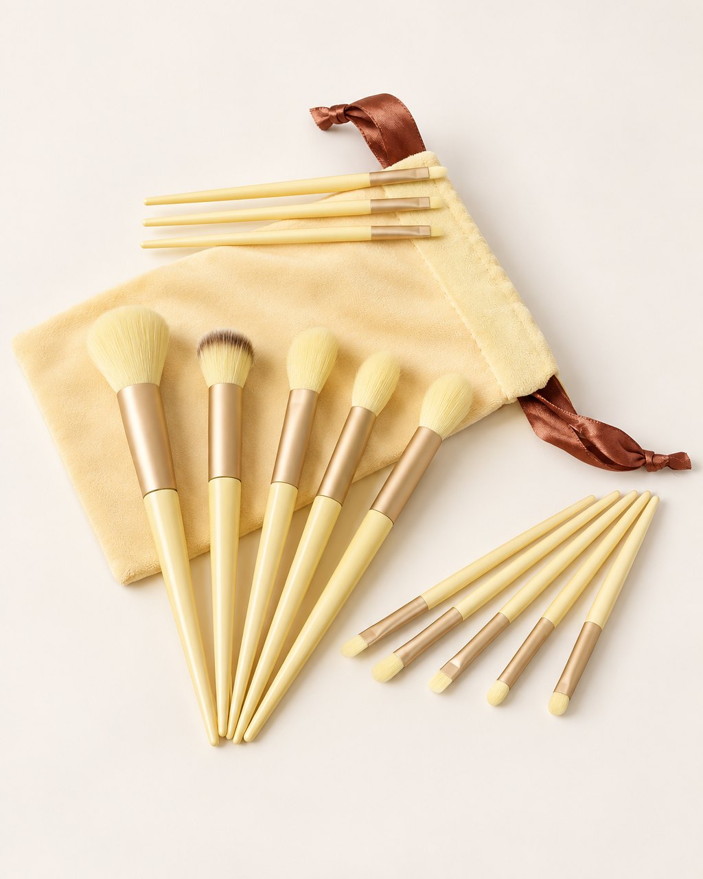 Butter yellow brush set with matching pouch